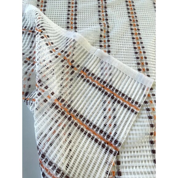 Vintage 70s mesh curtain, white, brown, orange striped net woven, single panel - Picture 6 of 10